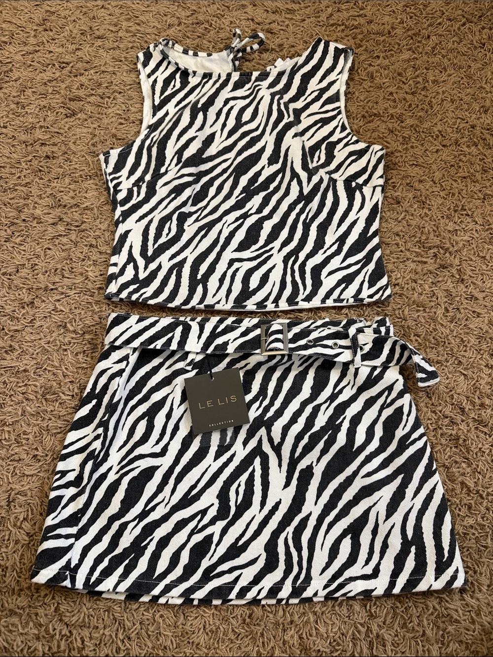 Le Lis Black & White Zebra Print Skirt Set